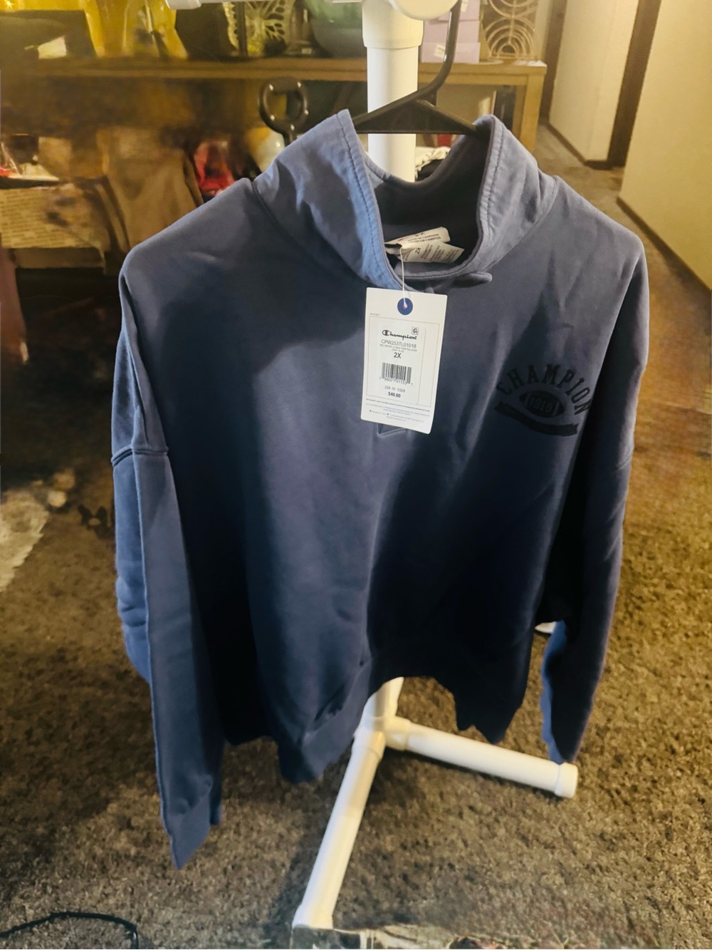 Champion Slate Blue Pullover Hoodie with Chest Logo